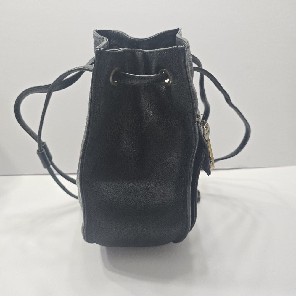 Small Fossil Black Pebbled Leather Cinch Top Bucket Purse Crossbody – Vintage - Picture 3 of 8